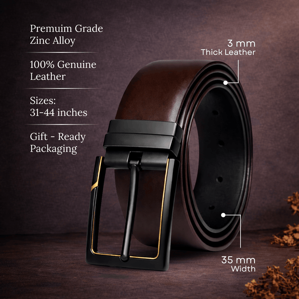 Mens Genuine Leather Belt | 2 in 1 Reversible (Brown & Black) (1 Pc.) - ARVIX