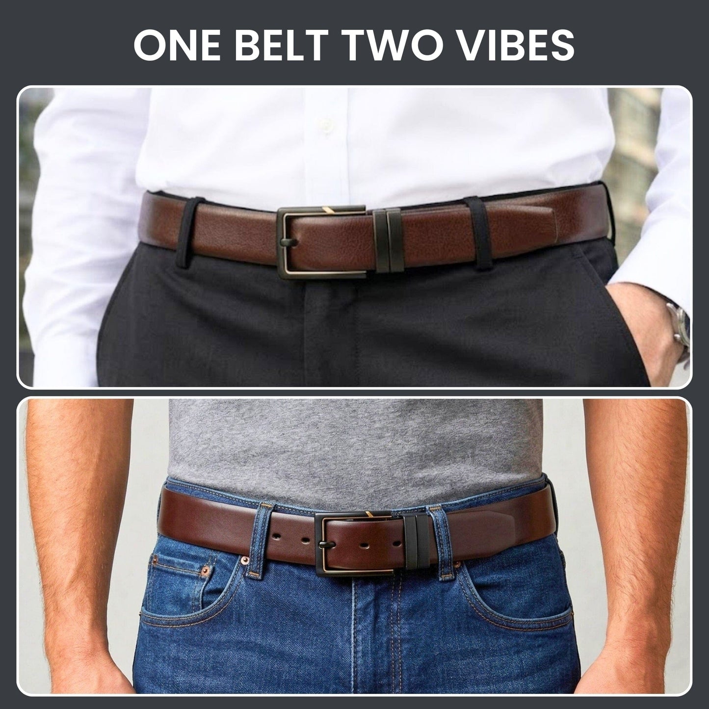 THE MEN THING Leather Belts ARVIX BROWN - Premium Genuine Leather Reversible Belt for Men & Boys | Durable & Stylish for Everyday Wear