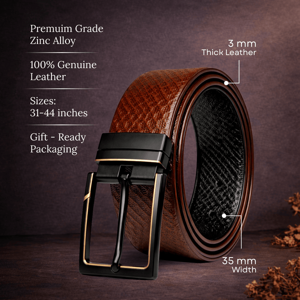 Mens Genuine Leather Belt | 2 in 1 Reversible (Brown & Black) (1 Pc.) - AURETOR