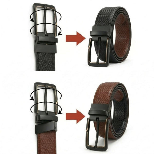 Mens Genuine Leather Belt | 2 in 1 Reversible (Brown & Black) (1 Pc.) - AURETOR