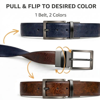 THE MEN THING Leather Belts AURION BLUE - Premium Genuine Leather Reversible Belt for Men & Boys | Durable & Stylish for Everyday Wear