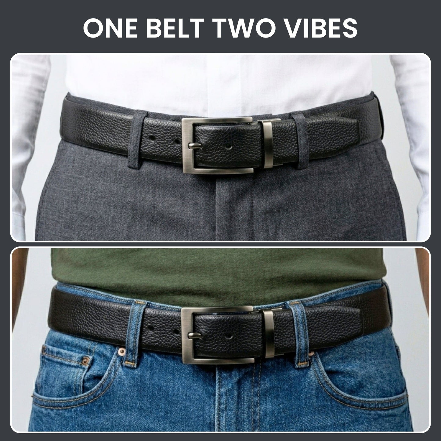 THE MEN THING Leather Belts AURON BLACK - Premium Genuine Leather Reversible Belt for Men & Boys | Durable & Stylish for Everyday Wear