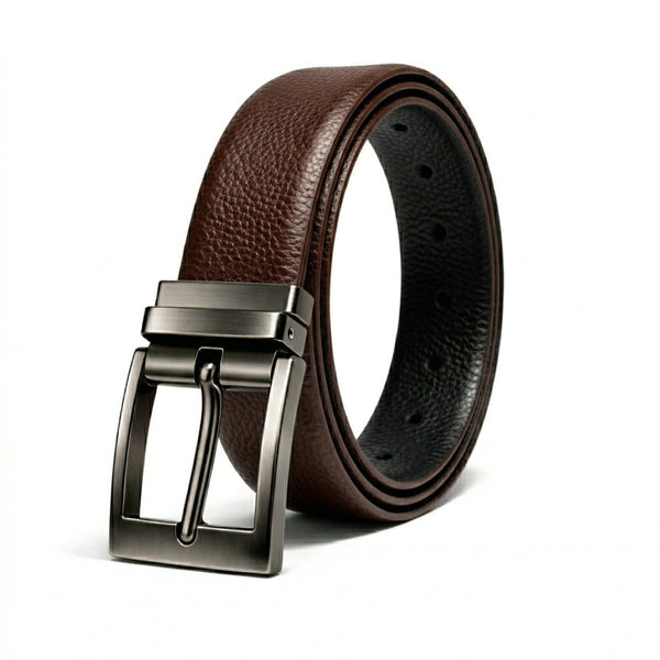 Mens Genuine Leather Belt | 2 in 1 Reversible (Brown & Black) (1 Pc.) - AURON