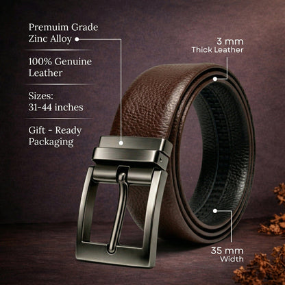 THE MEN THING Leather Belts AURON BROWN - Premium Genuine Leather Reversible Belt for Men & Boys | Durable & Stylish for Everyday Wear