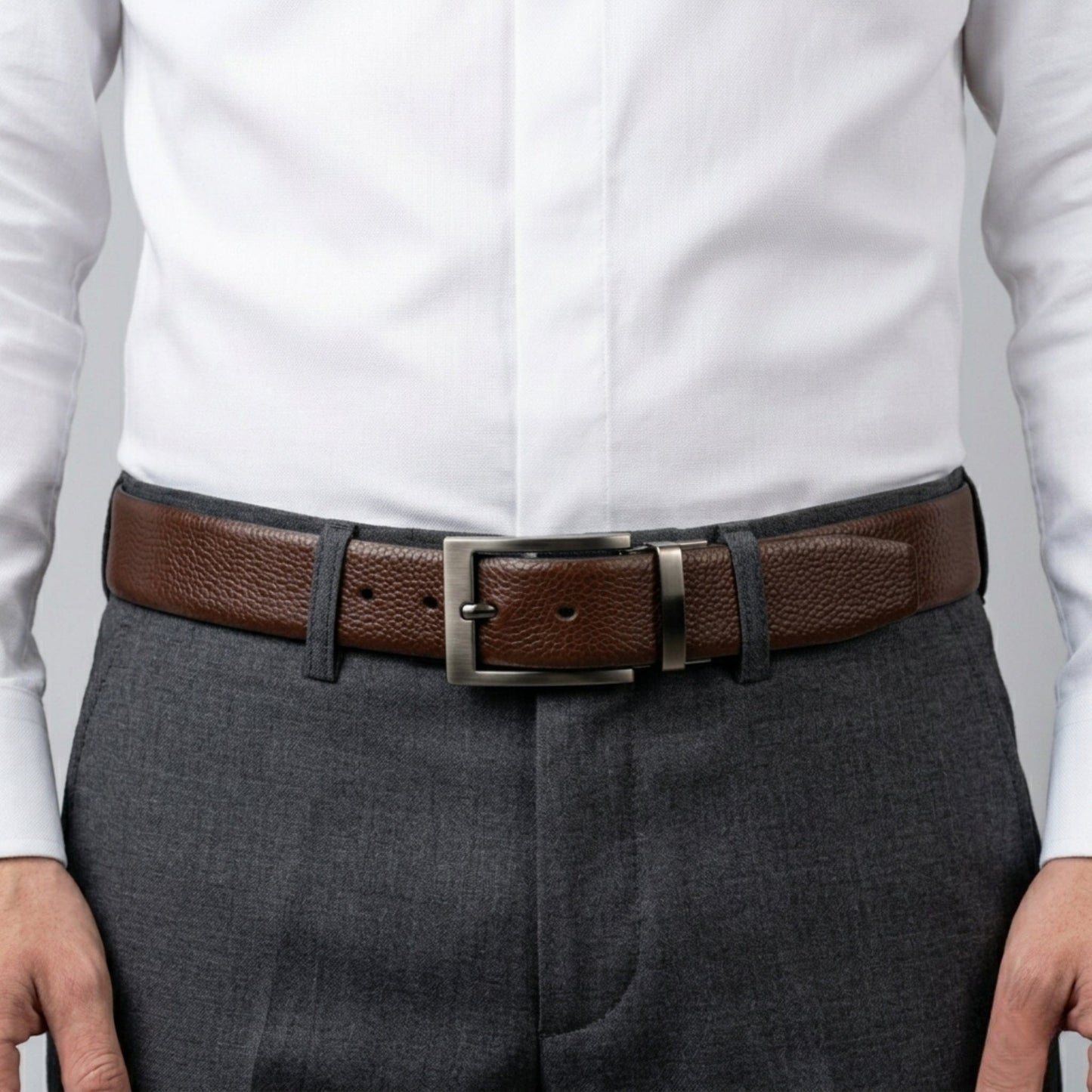 THE MEN THING Leather Belts AURON BROWN - Premium Genuine Leather Reversible Belt for Men & Boys | Durable & Stylish for Everyday Wear