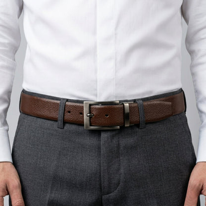 THE MEN THING Leather Belts AURON BROWN - Premium Genuine Leather Reversible Belt for Men & Boys | Durable & Stylish for Everyday Wear