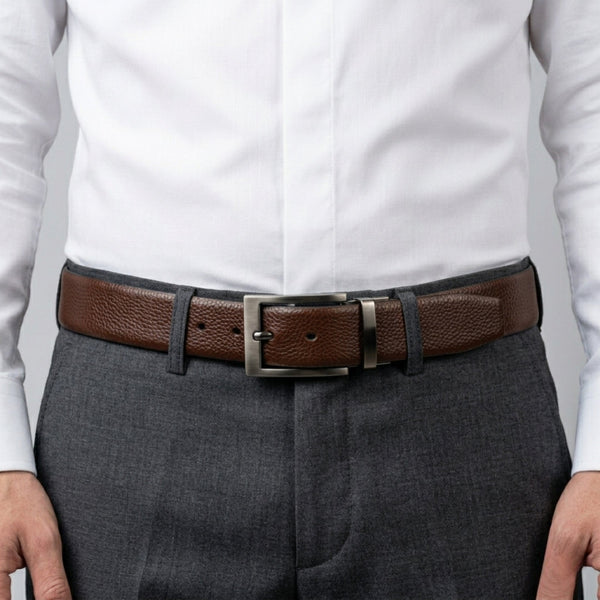 Mens Genuine Leather Belt | 2 in 1 Reversible (Brown & Black) (1 Pc.) - AURON