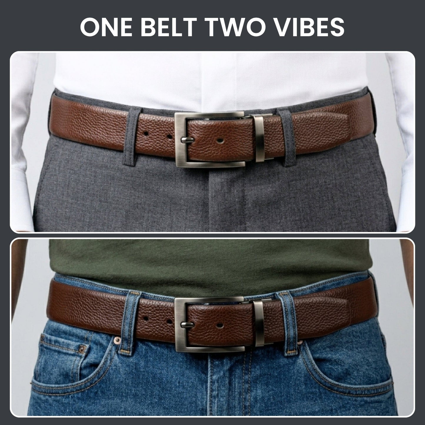 THE MEN THING Leather Belts AURON BROWN - Premium Genuine Leather Reversible Belt for Men & Boys | Durable & Stylish for Everyday Wear
