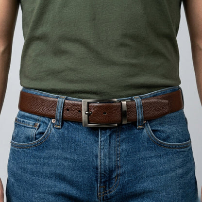 THE MEN THING Leather Belts AURON BROWN - Premium Genuine Leather Reversible Belt for Men & Boys | Durable & Stylish for Everyday Wear