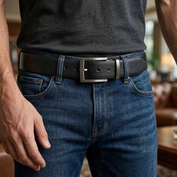 Mens Genuine Leather Belt | 2 in 1 Reversible (Black & Brown) (1 Pc.) - AURTEX