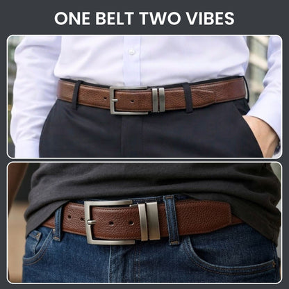 THE MEN THING Leather Belts AURTEX BROWN - Premium Genuine Leather Reversible Belt for Men & Boys | Durable & Stylish for Everyday Wear