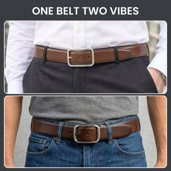 Mens Genuine Leather Belt | 2 in 1 Reversible (Brown & Black) (1 Pc.) - BLAVOR