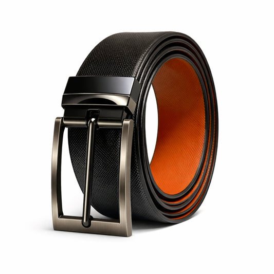 THE MEN THING Leather Belts BRANOR BLACK - Premium Genuine Leather Reversible Belt for Men & Boys | Durable & Stylish for Everyday Wear