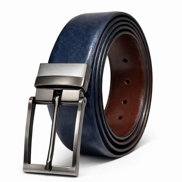 Mens Genuine Leather Belt | 2 in 1 Reversible (BLUE & Brown) (1 Pc.) - BRAVEX