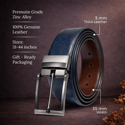 THE MEN THING Leather Belts BRAVEX BLUE - Premium Genuine Leather Reversible Belt for Men & Boys | Durable & Stylish for Everyday Wear