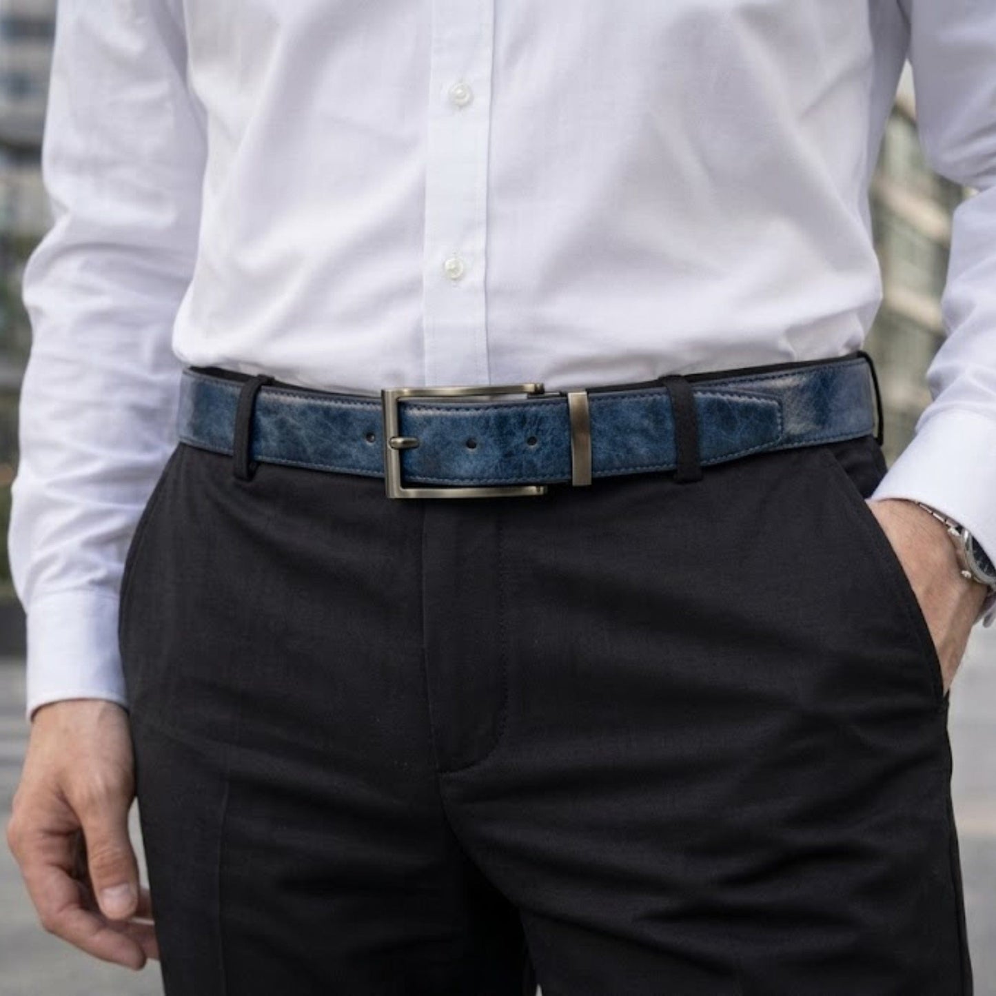 THE MEN THING Leather Belts BRAVEX BLUE - Premium Genuine Leather Reversible Belt for Men & Boys | Durable & Stylish for Everyday Wear