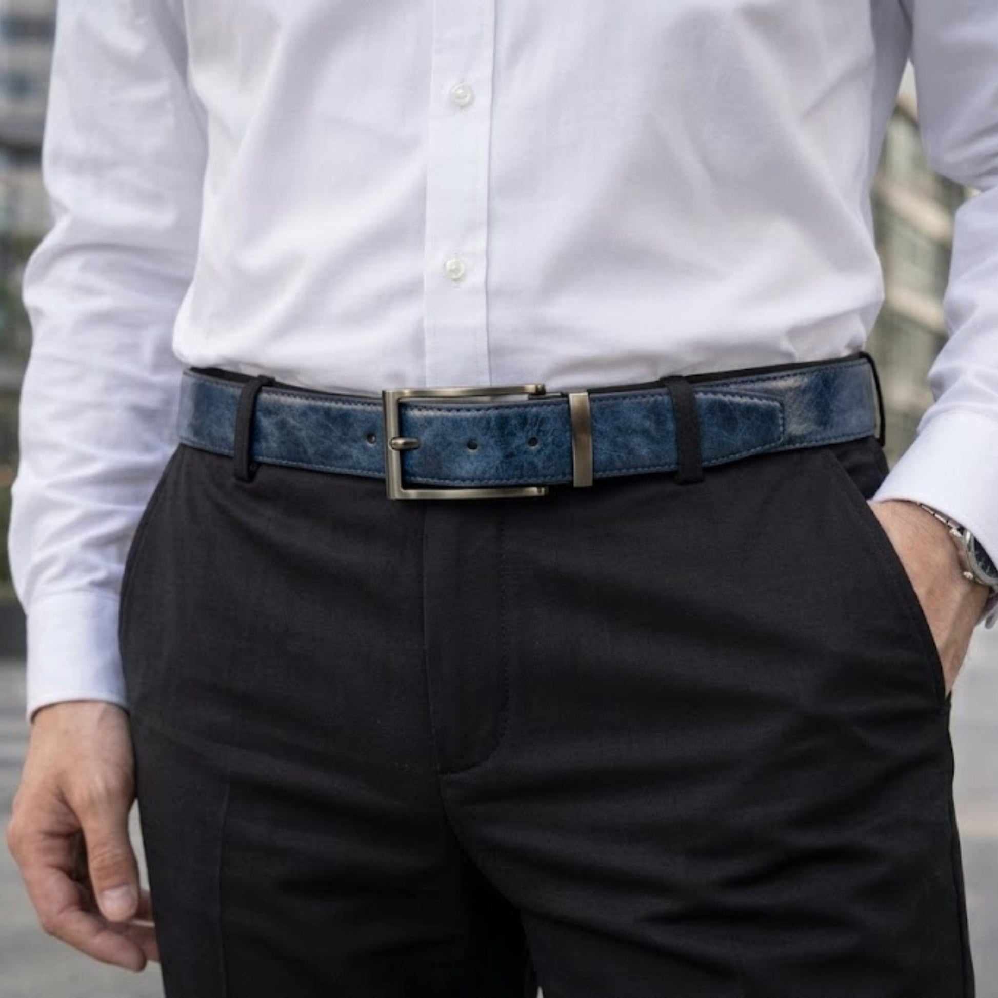 THE MEN THING Leather Belts BRAVEX BLUE - Premium Genuine Leather Reversible Belt for Men & Boys | Durable & Stylish for Everyday Wear