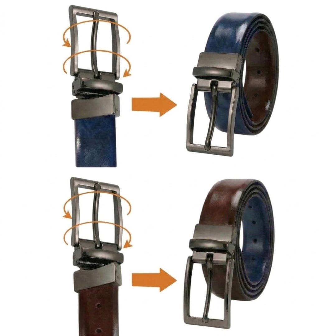 THE MEN THING Leather Belts BRAVEX BLUE - Premium Genuine Leather Reversible Belt for Men & Boys | Durable & Stylish for Everyday Wear