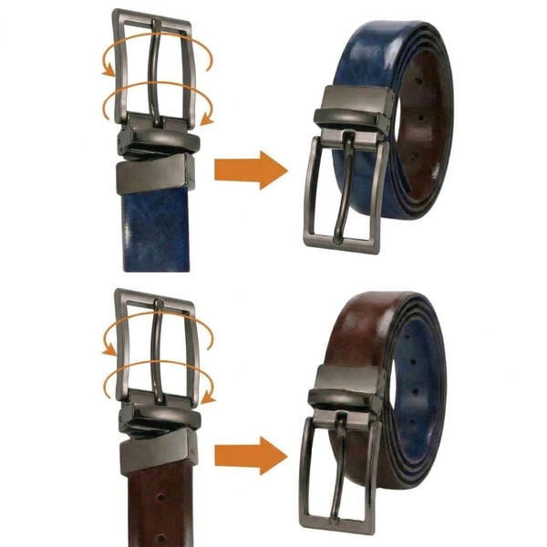 Mens Genuine Leather Belt | 2 in 1 Reversible (BLUE & Brown) (1 Pc.) - BRAVEX