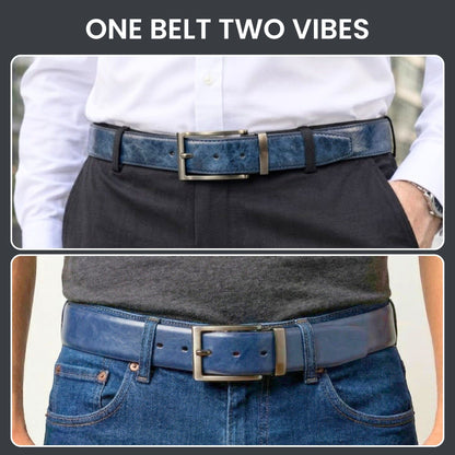THE MEN THING Leather Belts BRAVEX BLUE - Premium Genuine Leather Reversible Belt for Men & Boys | Durable & Stylish for Everyday Wear