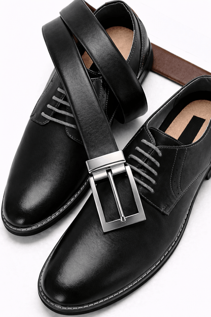 THE MEN THING Leather Belts CLASSOR BLACK - Premium Genuine Leather Reversible Belt for Men & Boys | Durable & Stylish for Everyday Wear