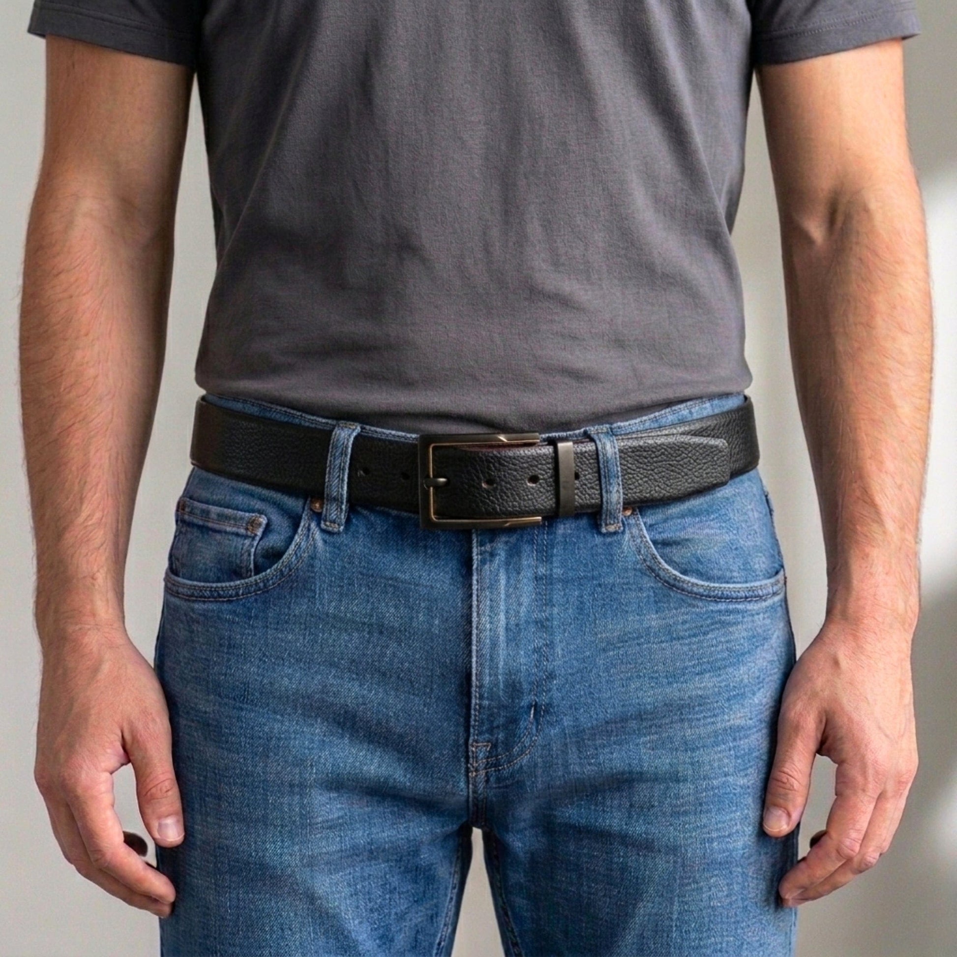THE MEN THING Leather Belts DORVEX BLACK - Premium Genuine Leather Reversible Belt for Men & Boys | Durable & Stylish for Everyday Wear