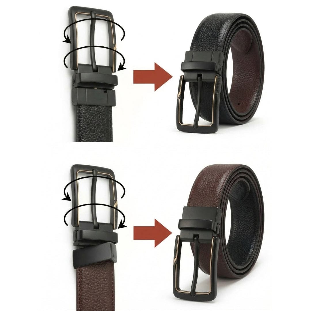 THE MEN THING Leather Belts DORVEX BLACK - Premium Genuine Leather Reversible Belt for Men & Boys | Durable & Stylish for Everyday Wear