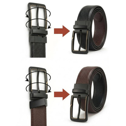THE MEN THING Leather Belts DORVEX BLACK - Premium Genuine Leather Reversible Belt for Men & Boys | Durable & Stylish for Everyday Wear