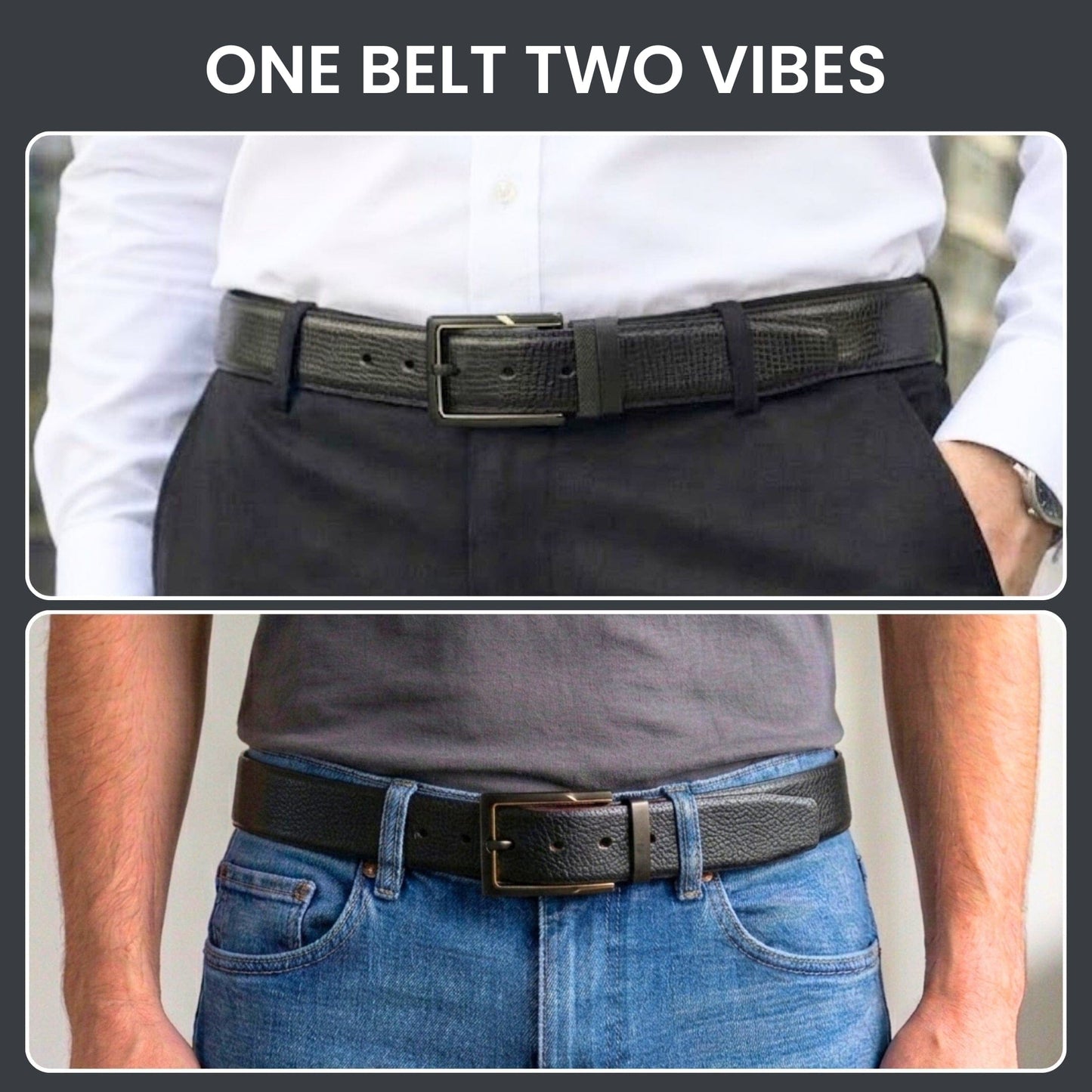 THE MEN THING Leather Belts DORVEX BLACK - Premium Genuine Leather Reversible Belt for Men & Boys | Durable & Stylish for Everyday Wear