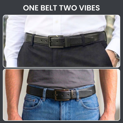 THE MEN THING Leather Belts DORVEX BLACK - Premium Genuine Leather Reversible Belt for Men & Boys | Durable & Stylish for Everyday Wear
