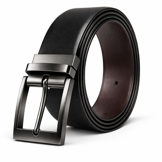 THE MEN THING Leather Belts DUALIX BLACK - Premium Genuine Leather Reversible Belt for Men & Boys | Durable & Stylish for Everyday Wear