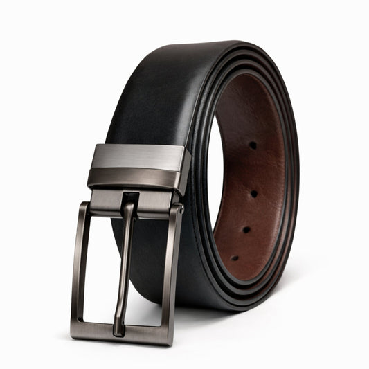 THE MEN THING Leather Belts DUALON BLACK - Premium Genuine Leather Reversible Belt for Men & Boys | Durable & Stylish for Everyday Wear