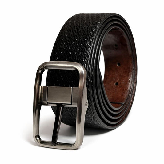 THE MEN THING Leather Belts DUALTEX BLACK - Premium Genuine Leather Reversible Belt for Men & Boys | Durable & Stylish for Everyday Wear