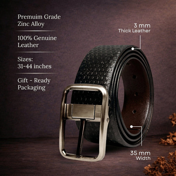 Mens Genuine Leather Belt | 2 in 1 Reversible (Black & Brown) (1 Pc.) - DUALTEX