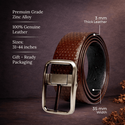 THE MEN THING Leather Belts DUALTEX BROWN - Premium Genuine Leather Reversible Belt for Men & Boys | Durable & Stylish for Everyday Wear