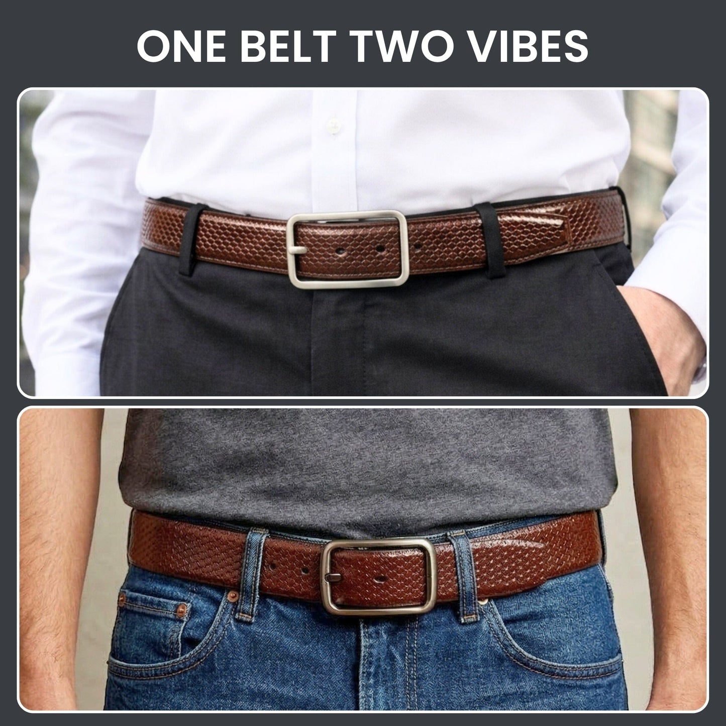 THE MEN THING Leather Belts DUALTEX BROWN - Premium Genuine Leather Reversible Belt for Men & Boys | Durable & Stylish for Everyday Wear