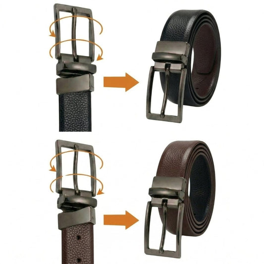 THE MEN THING Leather Belts DURON BLACK - Premium Genuine Leather Reversible Belt for Men & Boys | Durable & Stylish for Everyday Wear