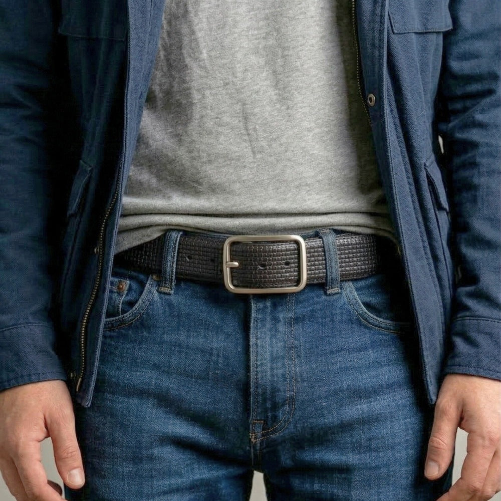 THE MEN THING Leather Belts GRIDCORE BLACK - Premium Genuine Leather Reversible Belt for Men & Boys | Durable & Stylish for Everyday Wear