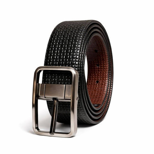 THE MEN THING Leather Belts GRIDCORE BLACK - Premium Genuine Leather Reversible Belt for Men & Boys | Durable & Stylish for Everyday Wear