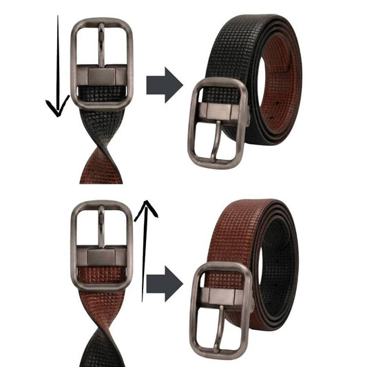 THE MEN THING Leather Belts GRIDCORE BLACK - Premium Genuine Leather Reversible Belt for Men & Boys | Durable & Stylish for Everyday Wear