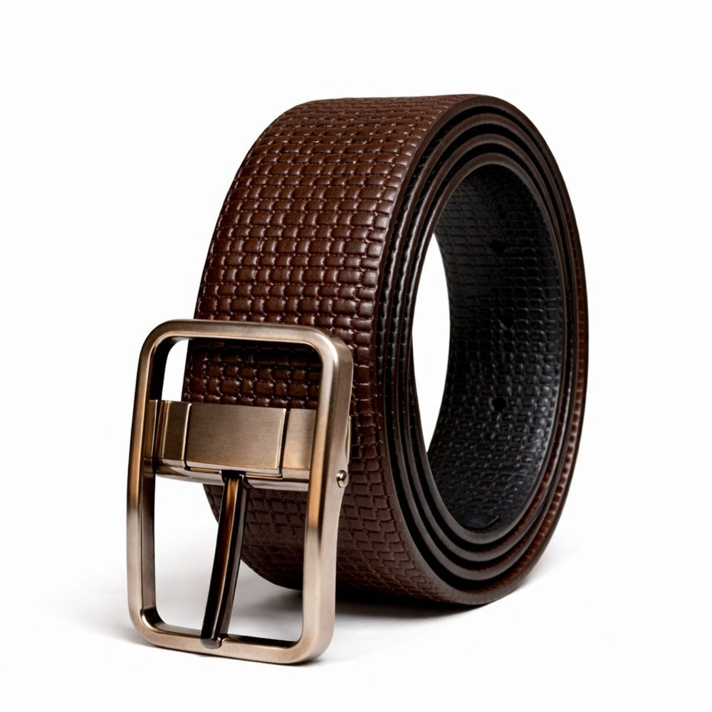 THE MEN THING Leather Belts GRIDCORE BROWN - Premium Genuine Leather Reversible Belt for Men & Boys | Durable & Stylish for Everyday Wear