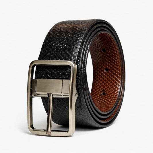 THE MEN THING Leather Belts GRIDLUX BLACK - Premium Genuine Leather Reversible Belt for Men & Boys | Durable & Stylish for Everyday Wear