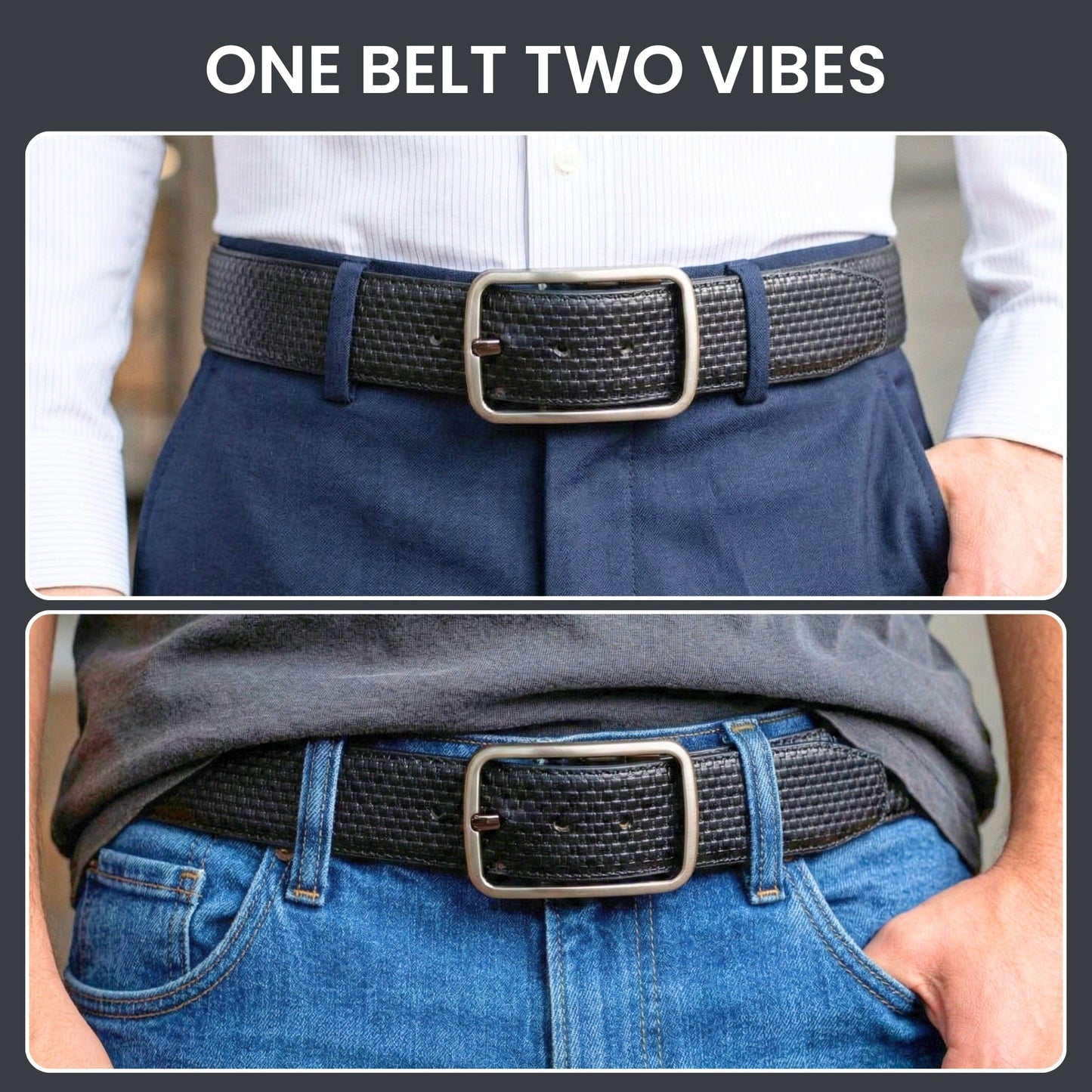 THE MEN THING Leather Belts GRIDLUX BLACK - Premium Genuine Leather Reversible Belt for Men & Boys | Durable & Stylish for Everyday Wear