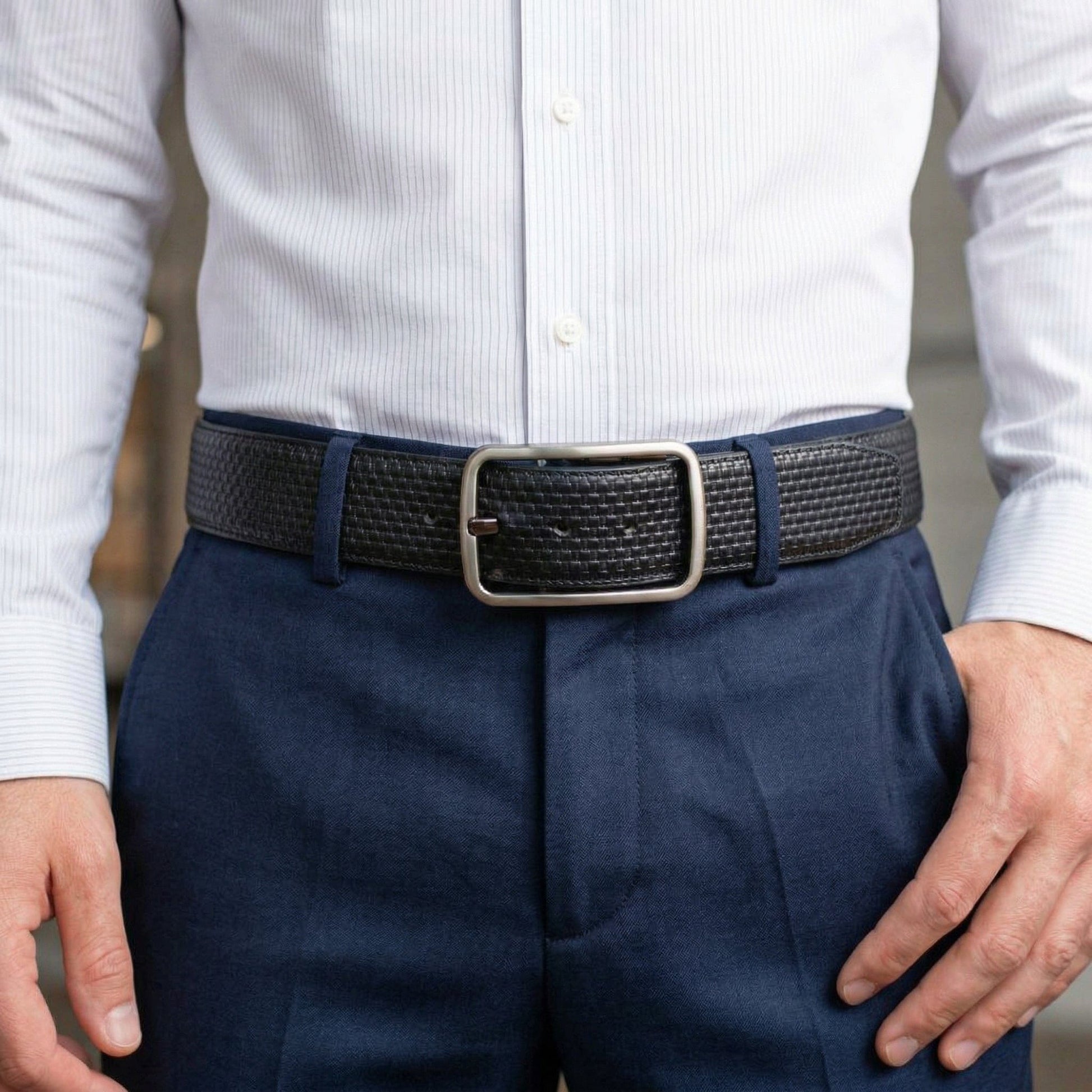 THE MEN THING Leather Belts GRIDLUX BLACK - Premium Genuine Leather Reversible Belt for Men & Boys | Durable & Stylish for Everyday Wear