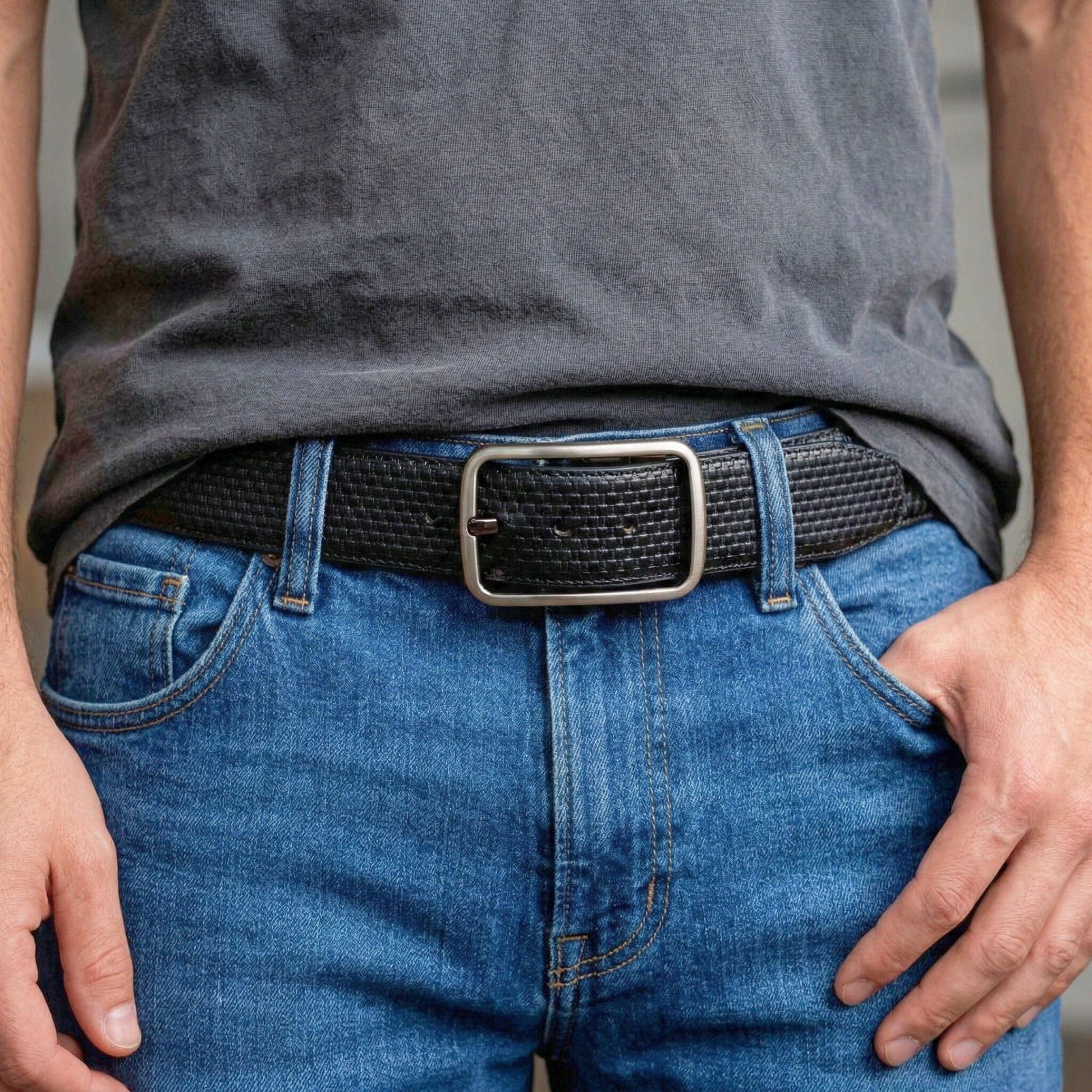 THE MEN THING Leather Belts GRIDLUX BLACK - Premium Genuine Leather Reversible Belt for Men & Boys | Durable & Stylish for Everyday Wear
