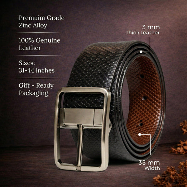 Mens Genuine Leather Belt | 2 in 1 Reversible (Black & Brown) (1 Pc.) - GRIDLUX
