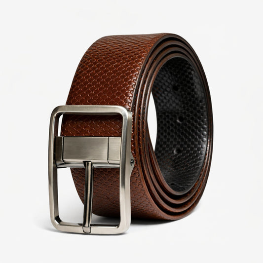 THE MEN THING Leather Belts GRIDLUX BROWN - Premium Genuine Leather Reversible Belt for Men & Boys | Durable & Stylish for Everyday Wear