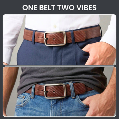 THE MEN THING Leather Belts GRIDLUX BROWN - Premium Genuine Leather Reversible Belt for Men & Boys | Durable & Stylish for Everyday Wear