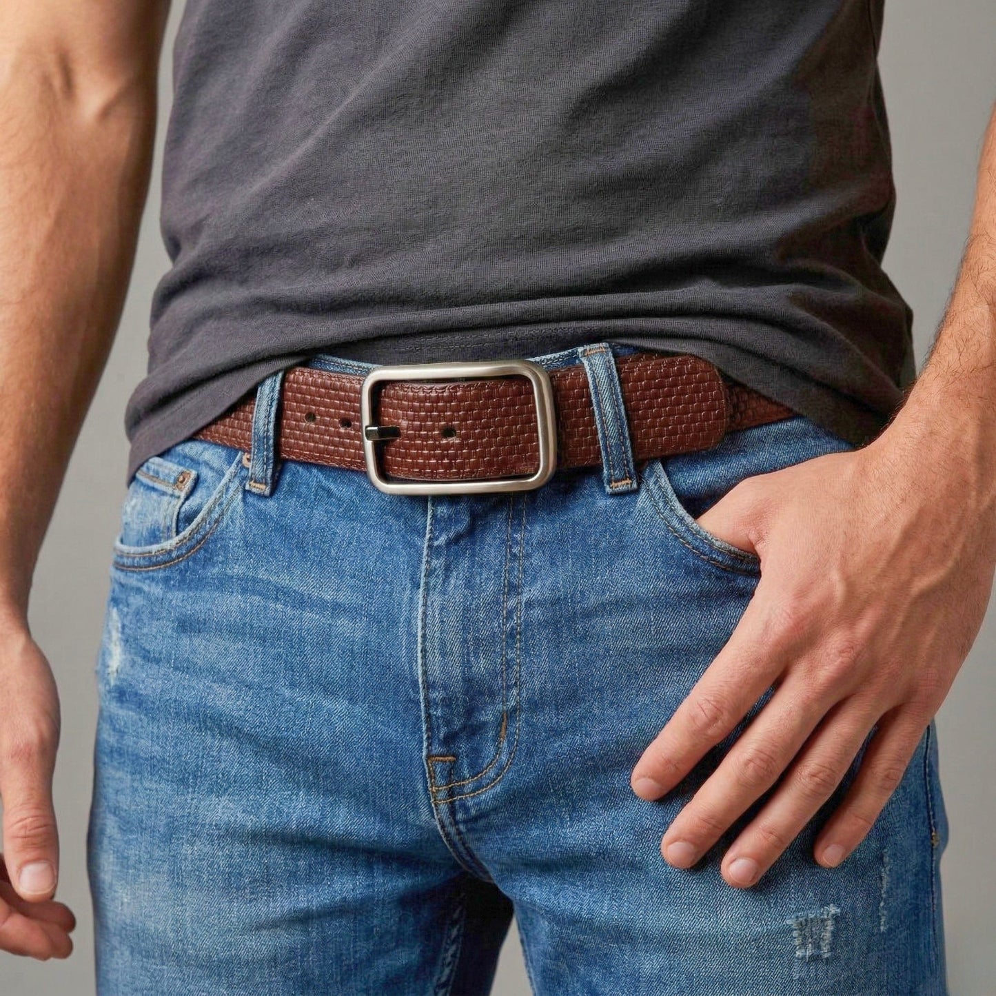 THE MEN THING Leather Belts GRIDLUX BROWN - Premium Genuine Leather Reversible Belt for Men & Boys | Durable & Stylish for Everyday Wear