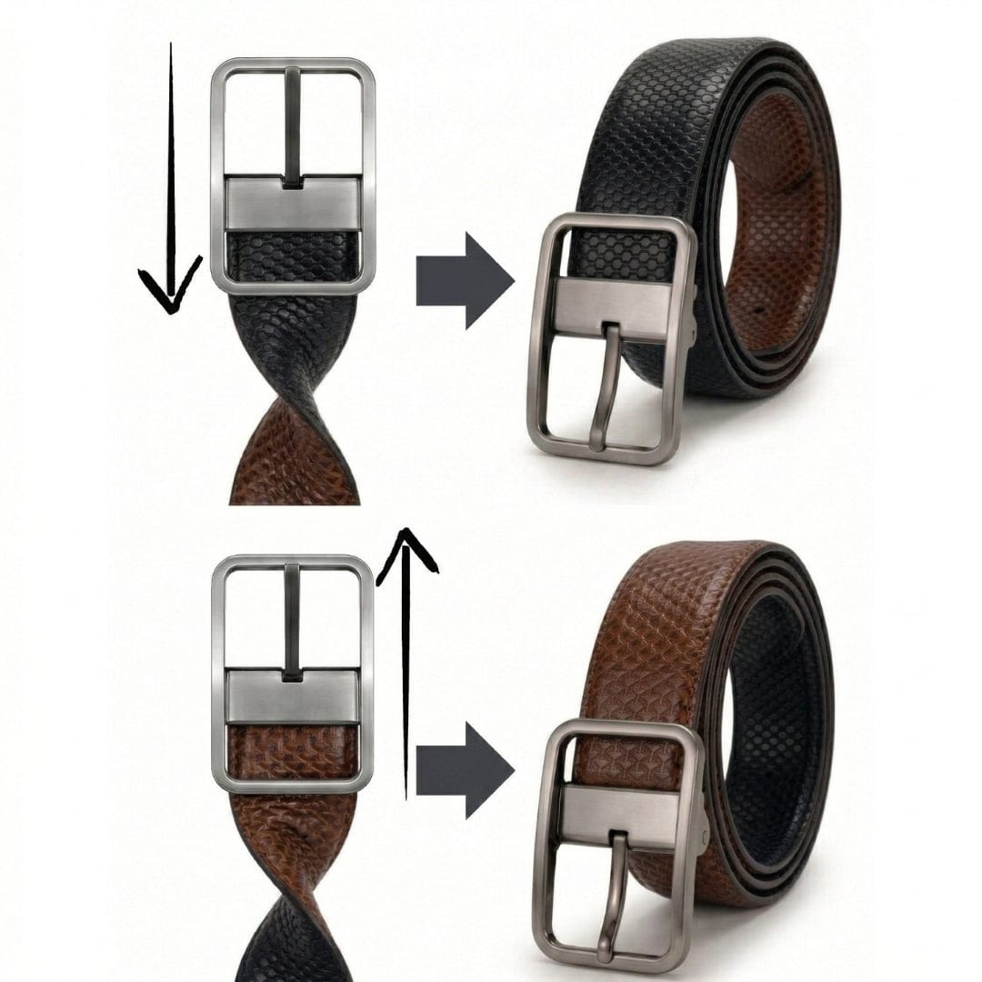 THE MEN THING Leather Belts GRIDLUX BROWN - Premium Genuine Leather Reversible Belt for Men & Boys | Durable & Stylish for Everyday Wear